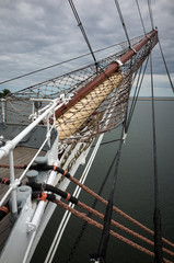 The bowsprit is fixed to the hull of a sailing ship