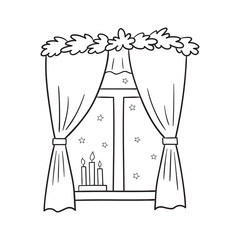 Vector illustration of a Christmas window view with a stars