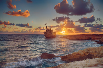 famous  boat EDRO III shipwrecked. Paphos. Cyprus. 