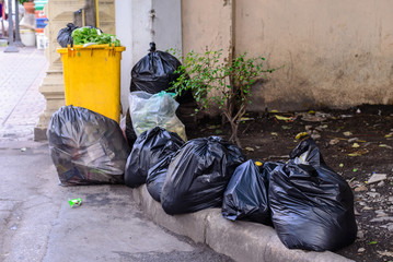 Garbage bag at street side.