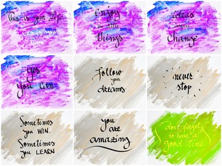 Collage of Inspirational messages over abstract water color backgrounds