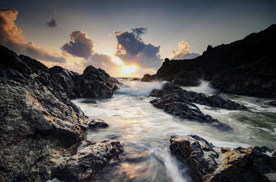Fototapeta magical sunset sunrise  scenery over Pandak Beach located in Terengganu,Malaysia