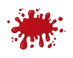 Blood splash. Stain or drop of red liquid. Abstract vector illustration. Isolated splatter or blot of paint on white background. Halloween design for banner and flyers