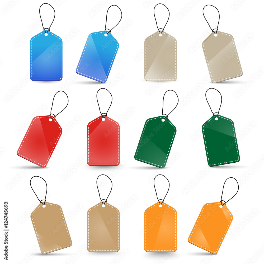 Poster empty retro colorful vector labels with strings isolated on white background eps10