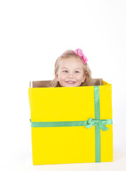 girl inside a gift box. space for text