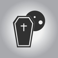 Obraz premium black and white Vector illustration in flat design Halloween icon coffin and moon