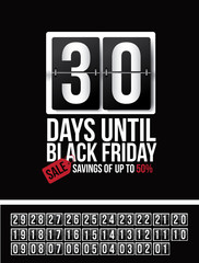 Countdown to Black Friday sale flip numbers template with numbers 01 through 30. EPS 10 vector.