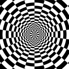Vector Illustration. Black and White Rectangles  Radial Expanding from the Center. Optical Illusion of Volume and Depth. Suitable for Web Design.