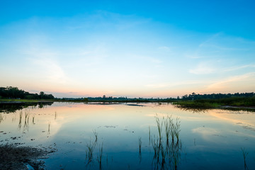 Fototapeta premium sunset on the lake landscape