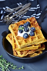 Healthy Pumpkin Waffles with yoghurt and berries