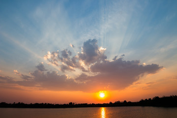 colorful dramatic sky with cloud at sunset