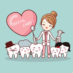 Fototapeta premium cartoon tooth family with dentist