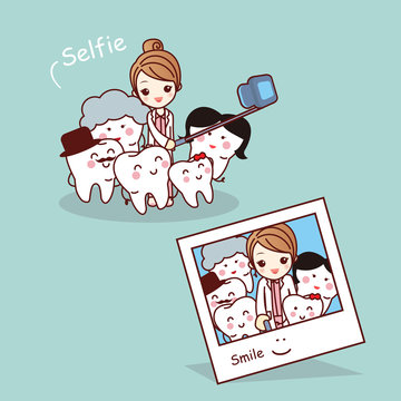 Happy cartoon tooth family selfie
