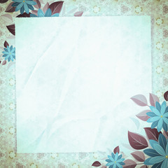 Vintage vignette with blank paper and floral angles, sky-blue