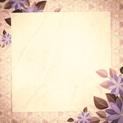 Vintage vignette with blank paper and floral corners, beige