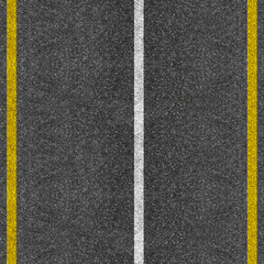 Seamless texture of grey asphalt road with white and yellow stripes
