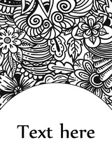 monochrome vertical banner painted in patterns floral, zentangle and Doodle
