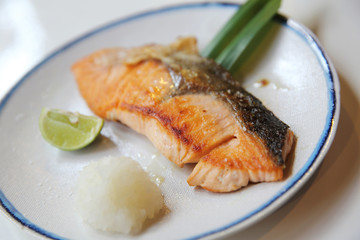 Grilled salmon japanese style shio yaki , Japanese food