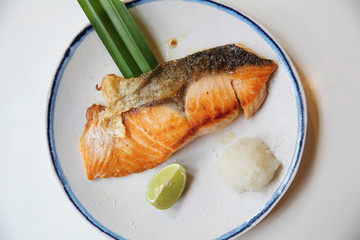 Grilled salmon japanese style shio yaki , Japanese food