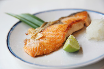 Grilled salmon japanese style shio yaki , Japanese food