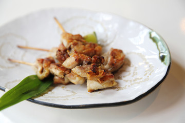 Chicken yakitori with salt , Japanese food