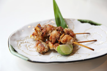 Chicken yakitori with salt , Japanese food