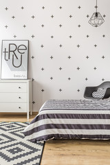 Modern design of a black and white bedroom