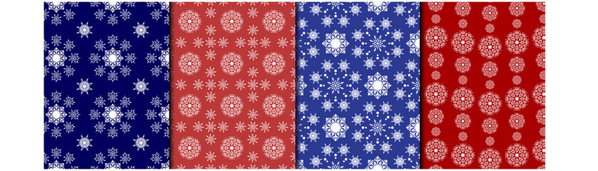 set of seamless christmas winter pattern, blue and red