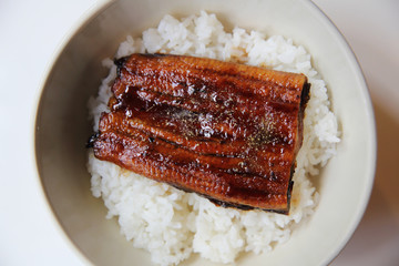 Unagi don , grilled eel with rice , Japanese food