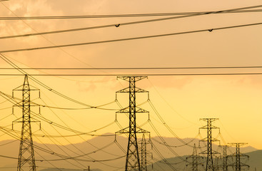 silhouette of high voltage electrical pole structure