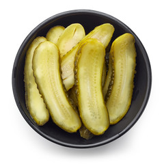 Bowl of pickled cucumber, from above