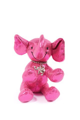 Pink elephant toy isolated on white background, shocking pink elephant, stuffed animal, soft toy. Elephant is sometimes referred to a newborn baby.