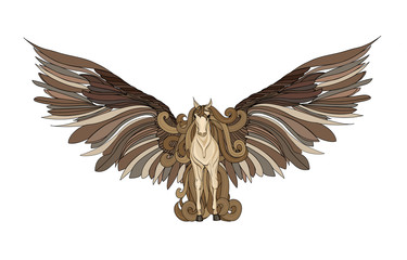 Beautiful Horse with mane and wings.Pegasus. Vector illustration .