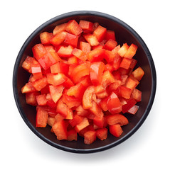 Bowl of chopped bell pepper, from above