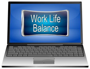 Laptop computer with Work Life Balance button - 3D illustration