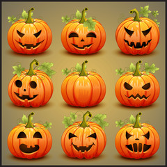 Big set of pumpkins for Halloween. Vector illustration