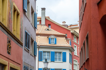 Obraz premium View of historic Zurich city center on a cloudy day in summer, Canton of Zurich, Switzerland.