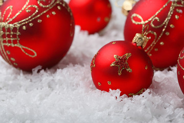 Christmas decorations on artificial snow