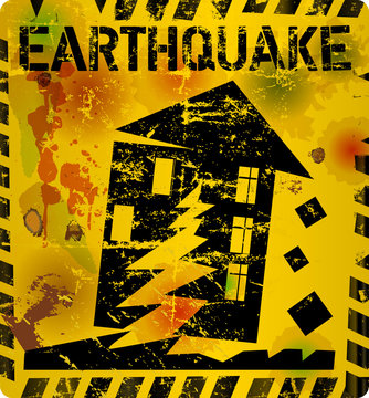 battered earthquake warning sign, vector
