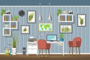 Illustration of interior equipment of a modern home office