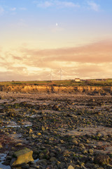 cliffs and wind farm at rocky beal beach