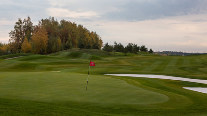 Autumn scenery of the golf course. Golf club near Kazan, Tatarstan, Russia.