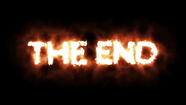 The Words THE END Lighting Up in Flames and Burning