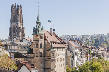 Freiburg, Stadt, Fribourg, Altstadt, Kathedrale, St-Niklaus, Rathaus, Altstadthäuser, Türme,...