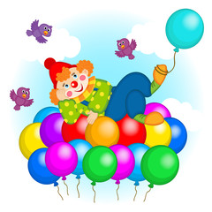 Obraz na płótnie Canvas clown flying on balloons - vector illustration, eps 
