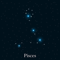 Pisces zodiac sign. Bright stars in the cosmos. Constellation Pisces. Vector illustration.