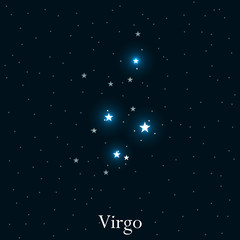 Virgo zodiac sign. Bright stars in the cosmos. Constellation Virgo. Vector illustration.