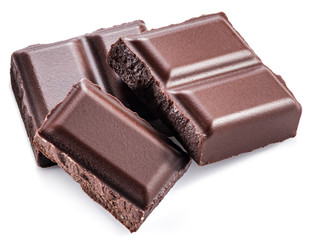 Pieces of chocolate bar isolated on a white background.