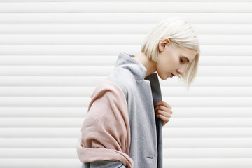 blonde woman on a white background
