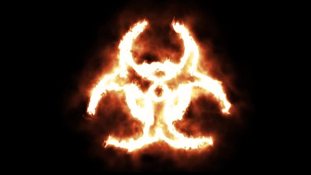Bio Hazard Symbol Lighting up and Burning in Flames